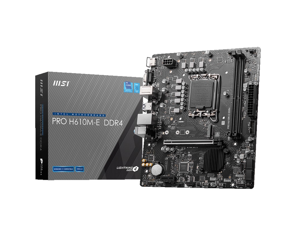 MAINBOARD-SOCKET-1700-MSI-PRO-H610M-E-DDR4,-2XDDR5-5600MHZ,-M.2-E-SATA-III,-USB-3.2,-GIGABIT,-HDMI/VGA,-MATX